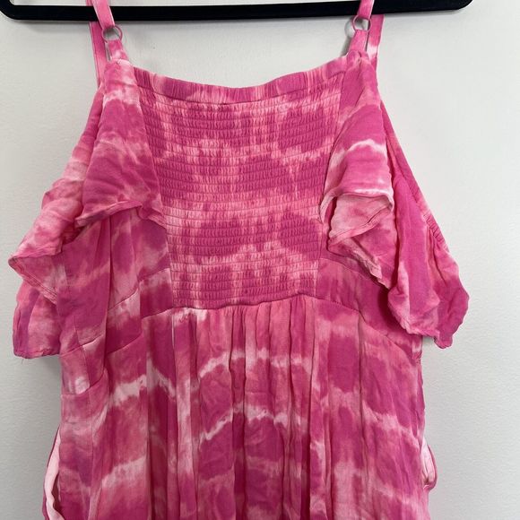 Torrid Dress Women's 1/1X Pink Tie-Dye Mini Gauze Lined Pockets Smock Stretch - Picture 11 of 14